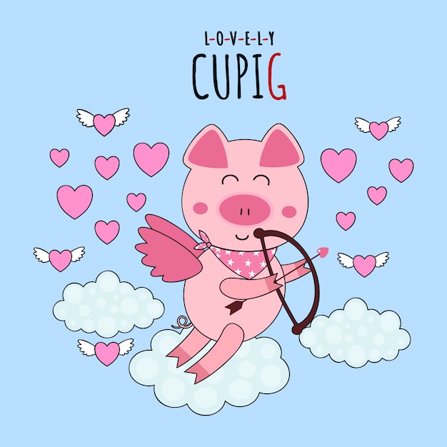 Cute cupid pig piglet for valentine 