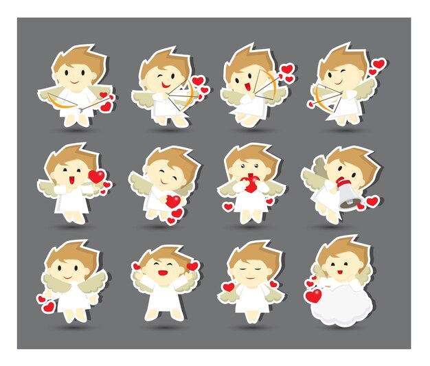 Cute Cupid Stickers with Twelve Alternative Poses