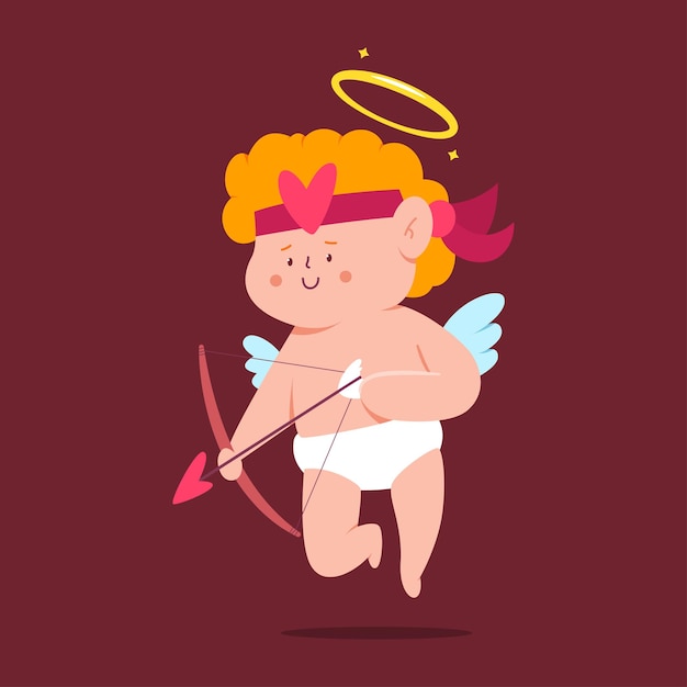 Cute cupid with bow and arrow  cartoon character isolated on background.