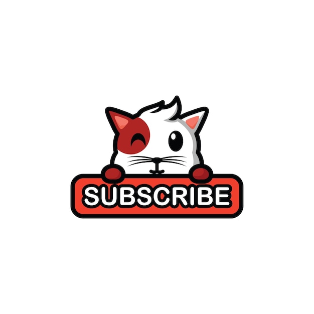 Cute cute cartoon character mascot vector illustration a cat is hiding behind the subscribe button