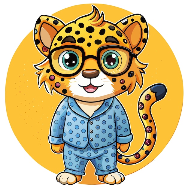 Vector cute cute cheetah sticker with pyjamas tshirt logo vector design