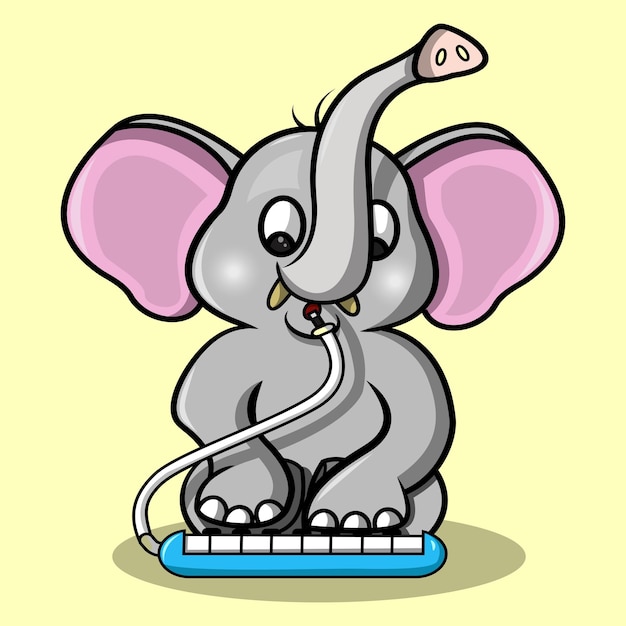 A cute and cute elephant is playing a mini piano