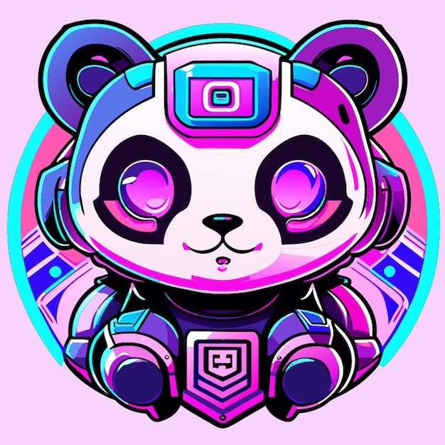 cute cyber panda logo style vector illustration