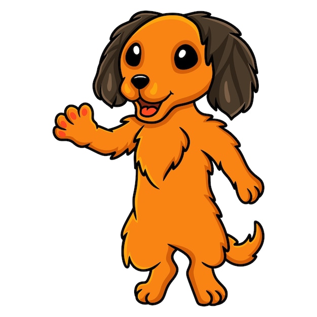 Cute dachund dog cartoon waving hand