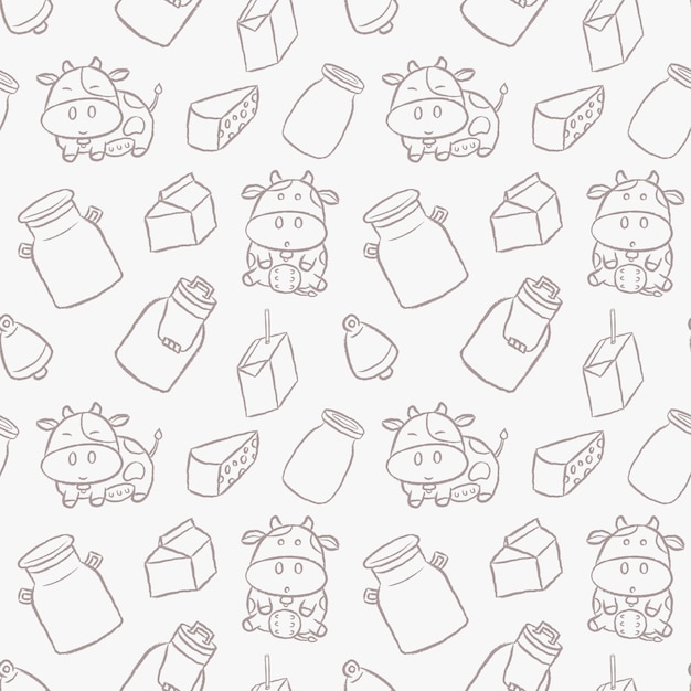 Cute dairy cows hand drawn cartoon style seamless pattern.