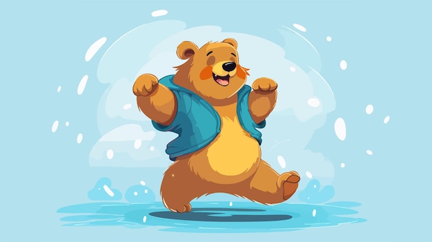 Cute Dancing Bear 2D Flat Cartoon Vector Illustration