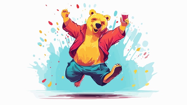 Vector cute dancing bear 2d flat cartoon vector illustration