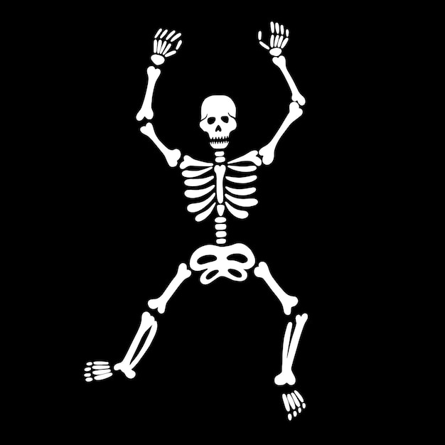 Cute dancing skeleton on a black background