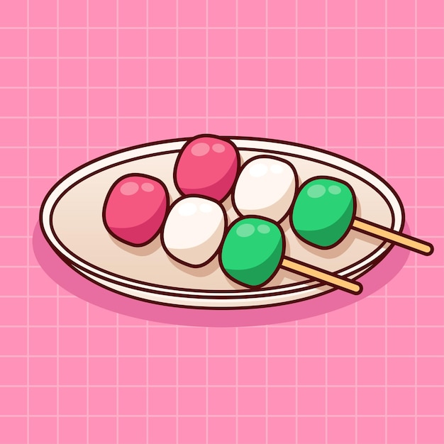 cute dango japanese dessert illustration in flat design