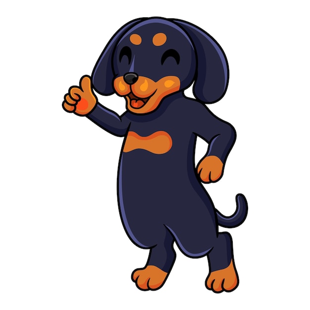 Cute dashund dog cartoon giving thumb up