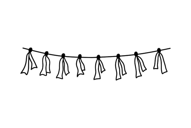 Cute decorative garland with ribbons isolated on white hand drawn illustration in doodle style