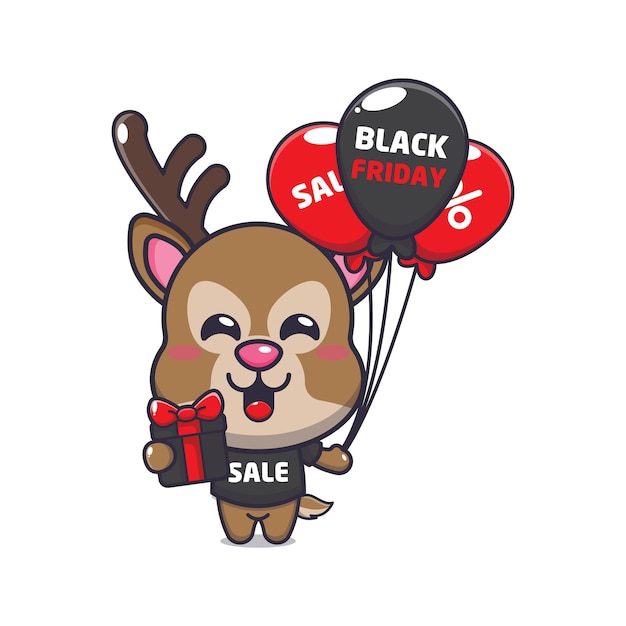 Cute deer in black friday cartoon mascot illustration