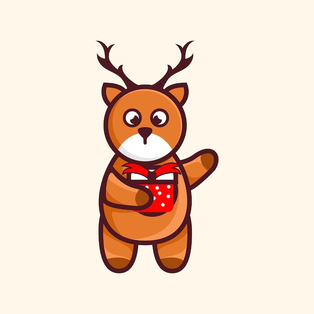 Cute deer bring gift Christmas character cartoon illustration design