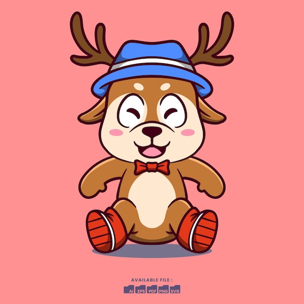 Cute Deer Cartoon Illustration with hat