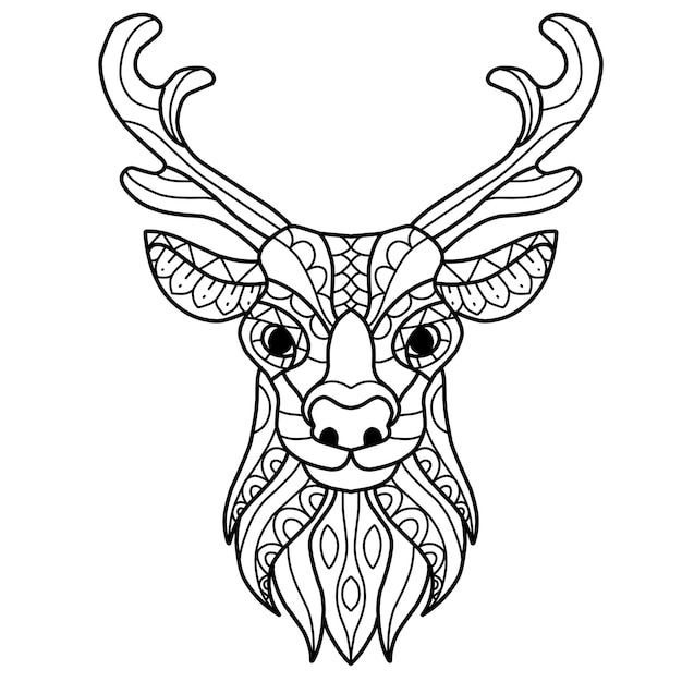 Cute deer coloring book zentangle hand drawn isolated on white background