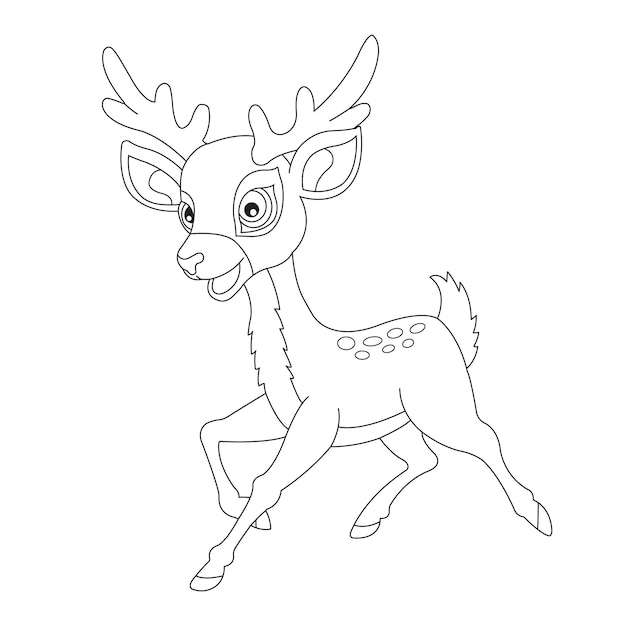 Cute deer coloring page for kids animal outline reindeer coloring book cartoon vector illustration