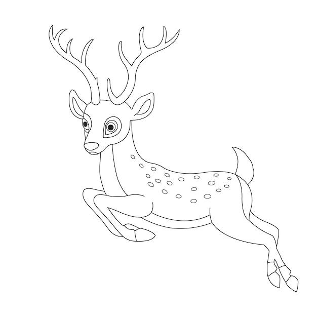 Cute deer coloring page for kids animal outline reindeer coloring book cartoon vector illustration