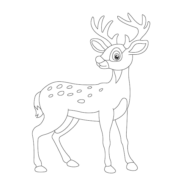 Cute deer coloring page for kids animal outline reindeer coloring book cartoon vector illustration