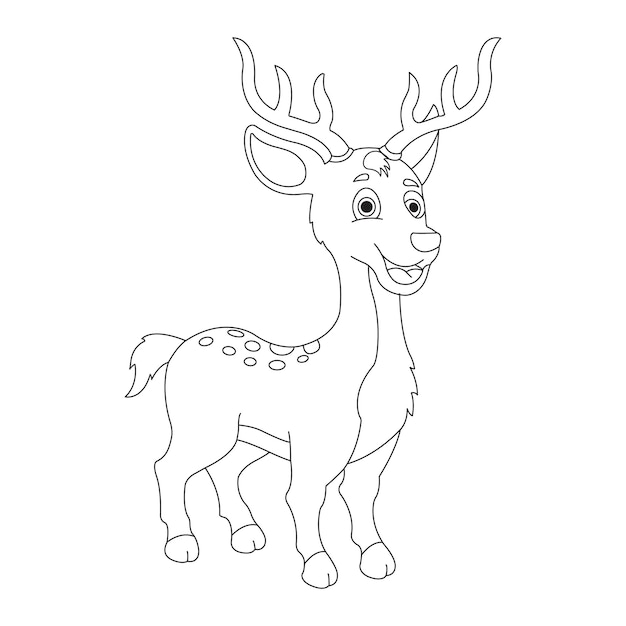 Cute deer coloring page for kids animal outline reindeer coloring book cartoon vector illustration