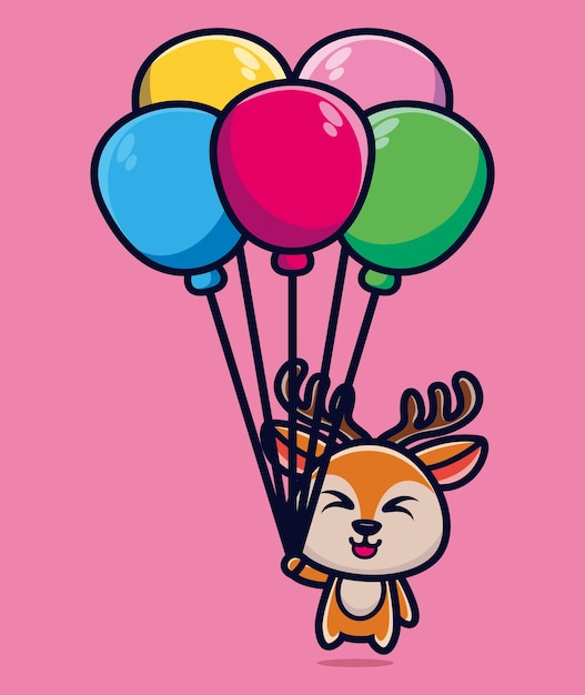 Vector cute deer floating with balloon cartoon vector illustration