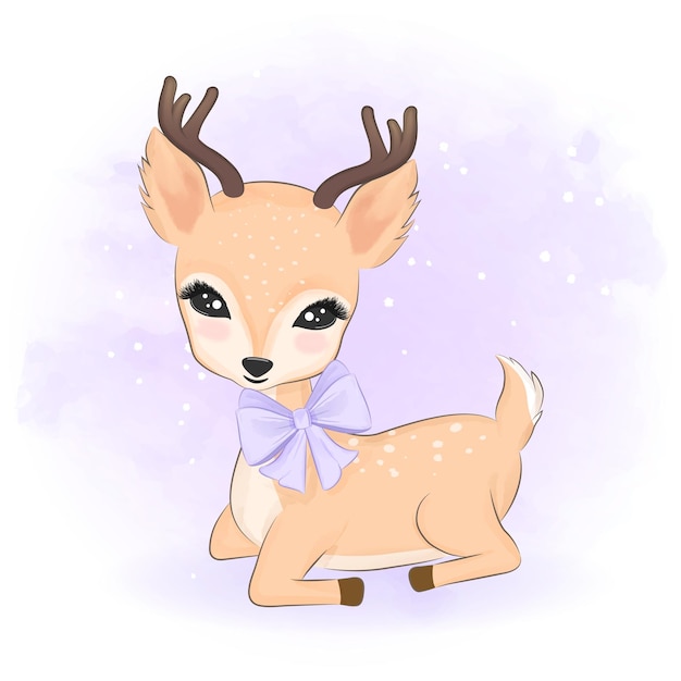 Cute deer hand drawn cartoon animal illustration