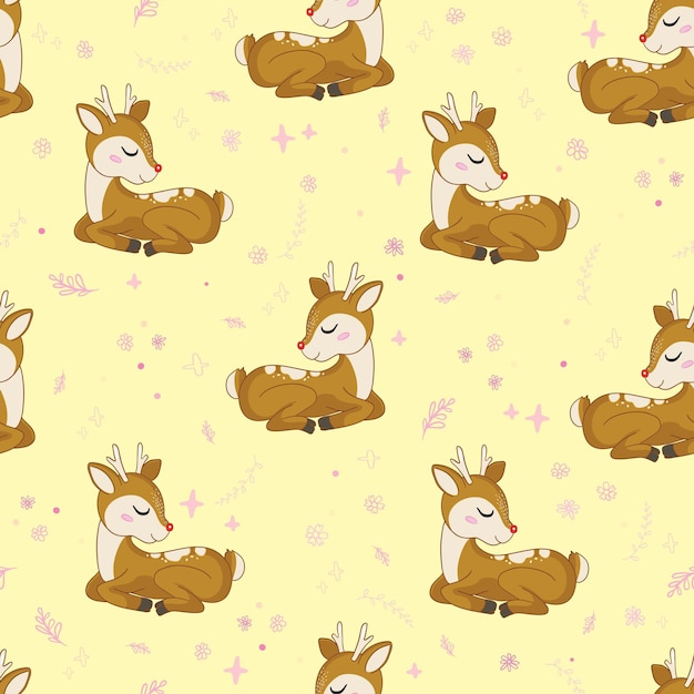 Cute deer heads seamless pattern Christmas background Vector illustration