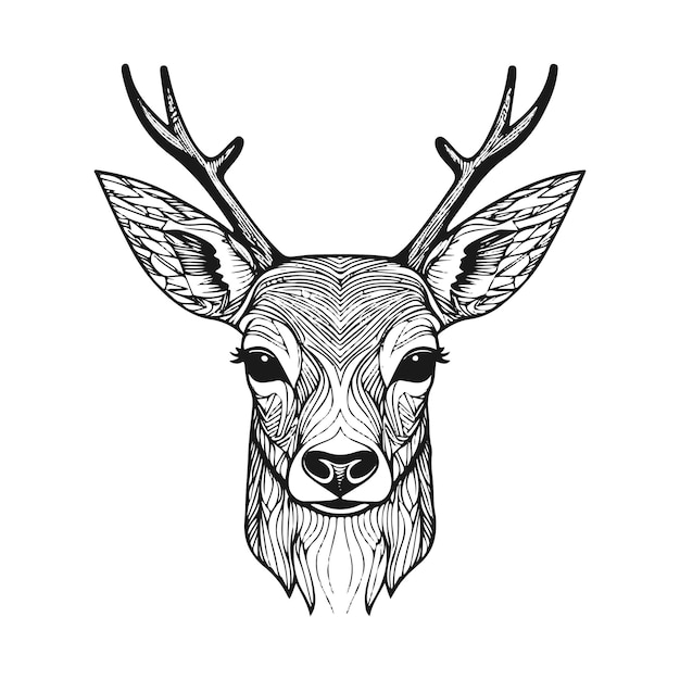 Vector cute deer vector black and white cartoon character design collection white background pets animals