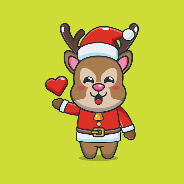 Vector cute deer wearing santa costume cute christmas cartoon illustration