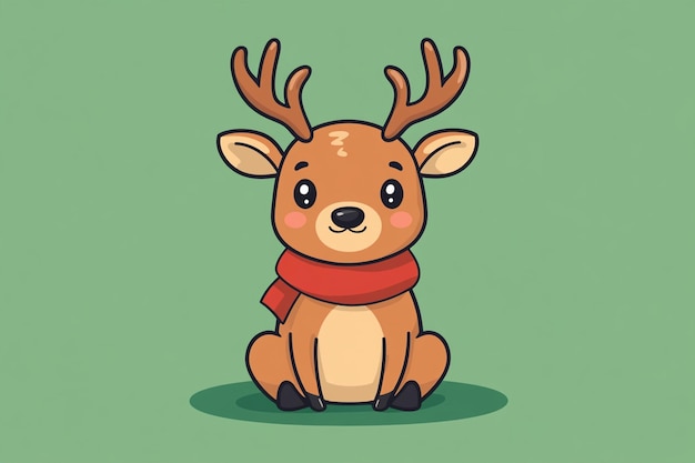 Vector cute deer with scarf sitting down