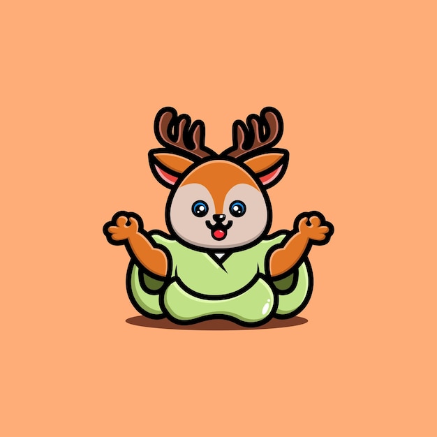 Cute deer yoga cartoon icon illustration