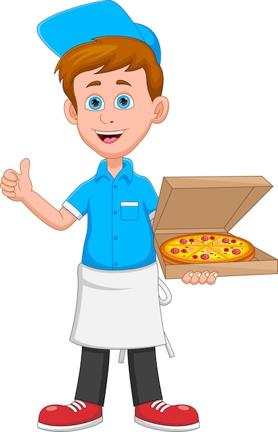 cute delivery man holding pizza