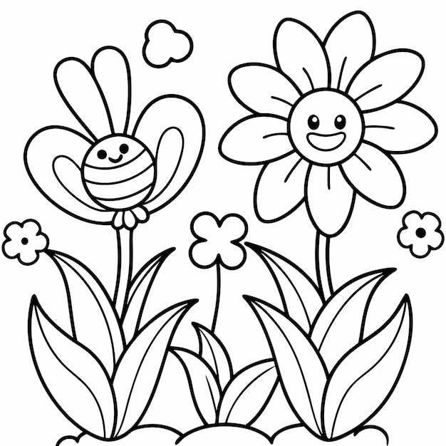 Vector cute design with flowers coloring page