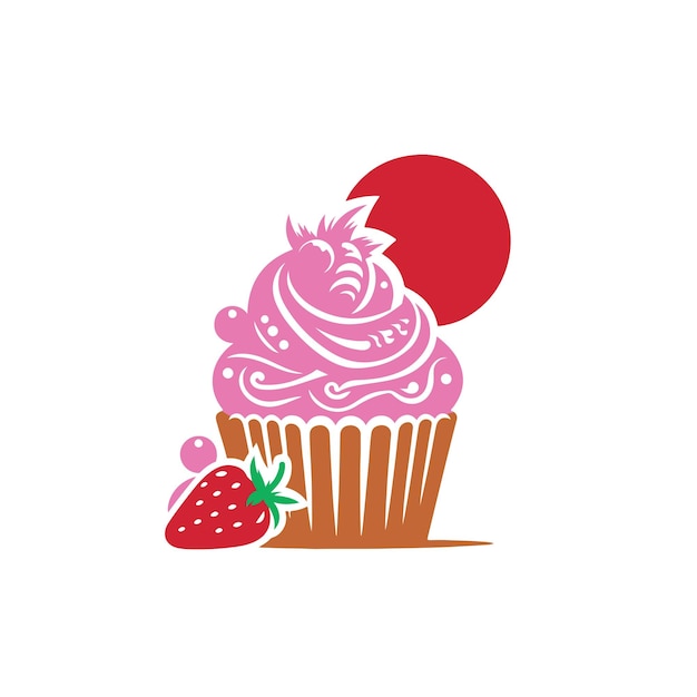 Cute dessert cupcake vector hand drawn silhouette sticker