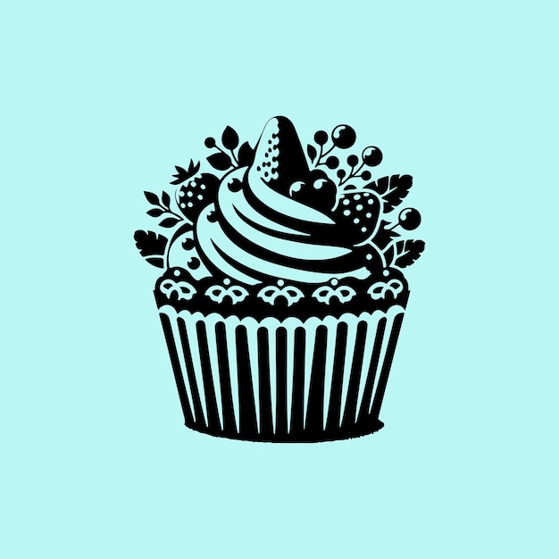 Cute dessert cupcake vector hand drawn silhouette sticker