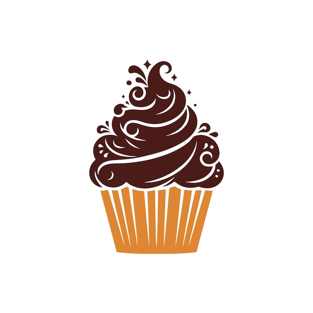 Cute dessert cupcake vector hand drawn silhouette sticker