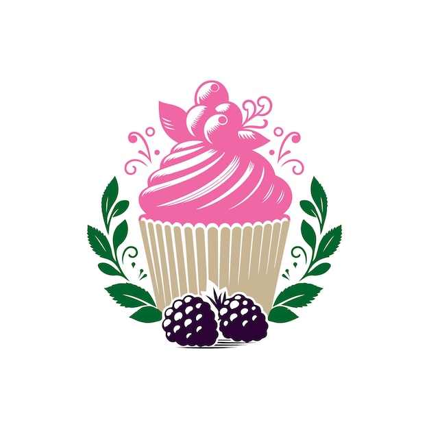 Cute dessert cupcake vector hand drawn silhouette sticker