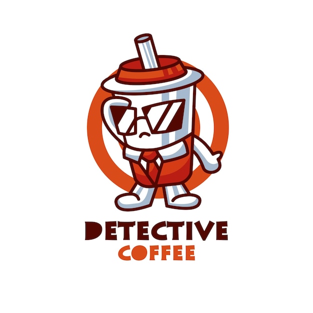 Cute detective coffe cartoon vector icon illustration