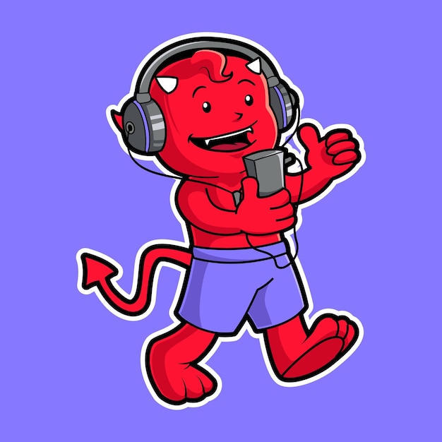 Cute devil headphones mascot concept