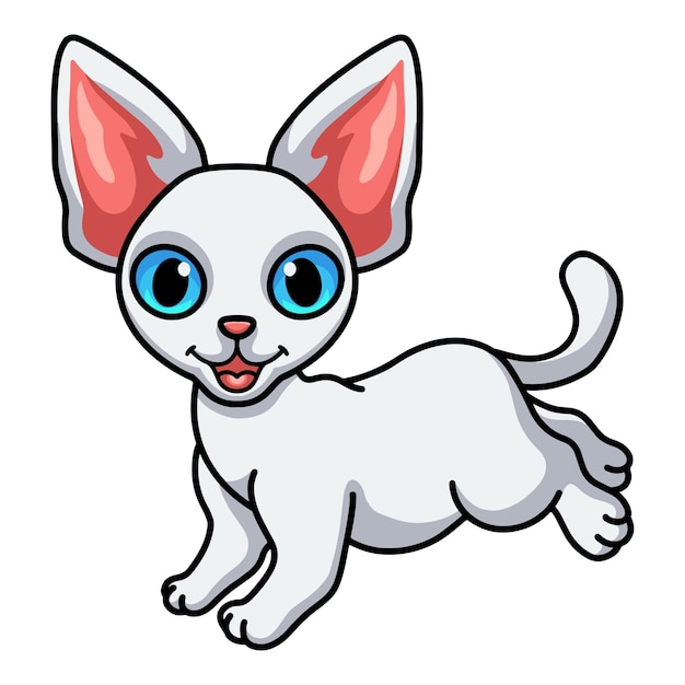 Cute devon rex cat cartoon jumping