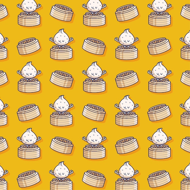 cute dim sum pattern food illustration