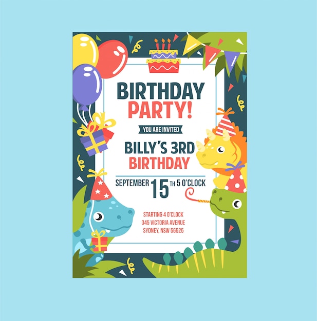 cute dino birthday party invitation card templates for kids