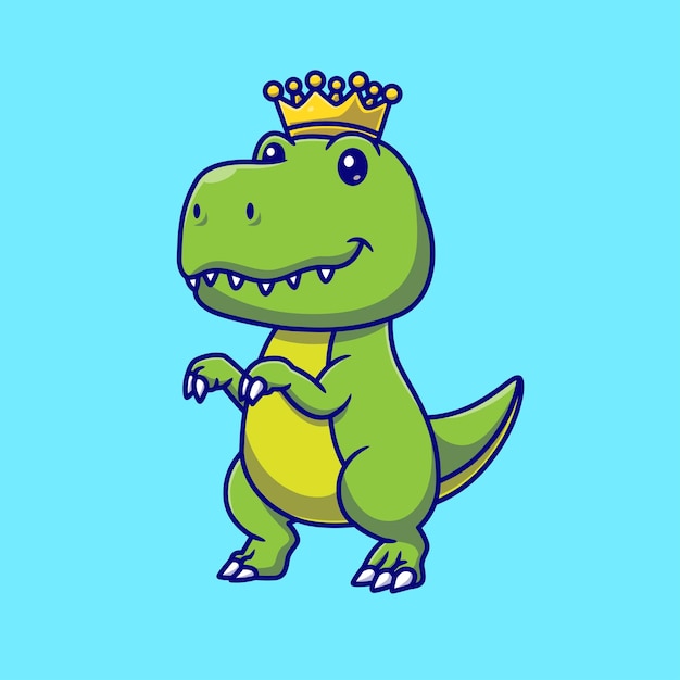 Vector cute dino king wearing crown cartoon vector icon illustration animal holiday icon isolated flat