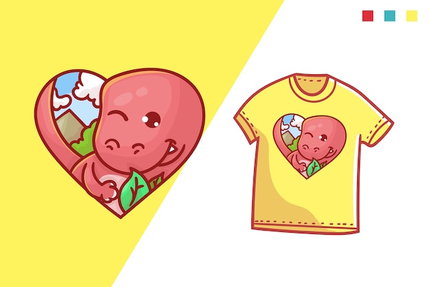 cute dino love t-shirt template design