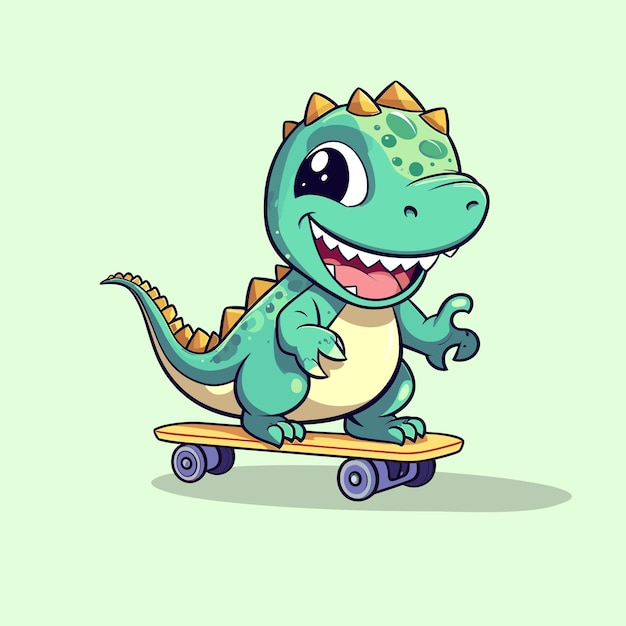 cute dino riding skateboard summer sport vector illustration