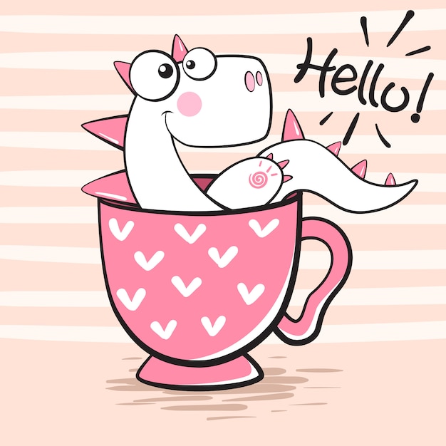 Cute dino with cup of tea