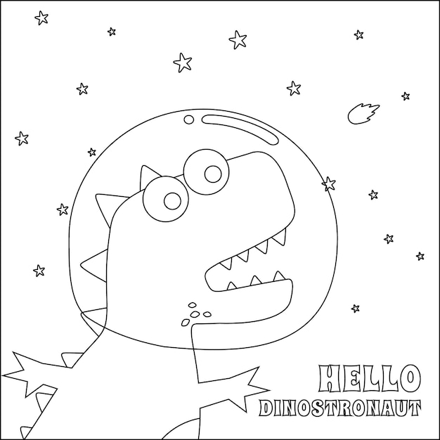 Cute dinosaur astronauts in space Cartoon outlines on white background isolated vector illustration Creative vector Childish design for kids activity colouring book or page