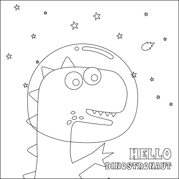 Cute dinosaur astronauts in space Cartoon outlines on white background isolated vector illustration Creative vector Childish design for kids activity colouring book or page