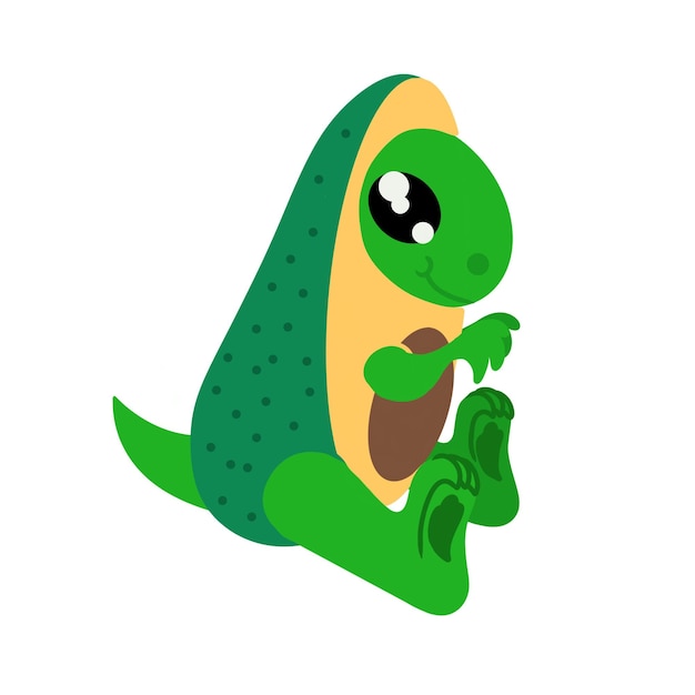 Cute dinosaur in avocado costume Image isolated on white background Vector illustration