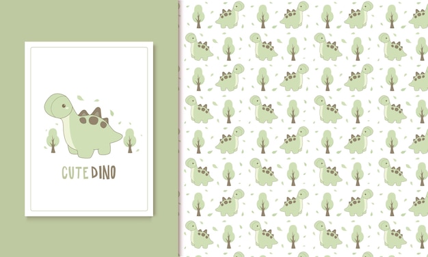 Cute dinosaur cartoon doodle pattern cute kid and baby seamless pattern and card