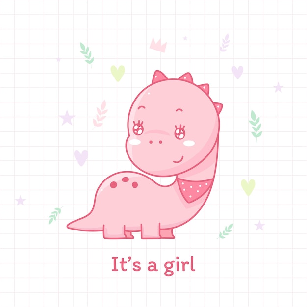 cute dinosaur cartoon it's a girl for baby shower